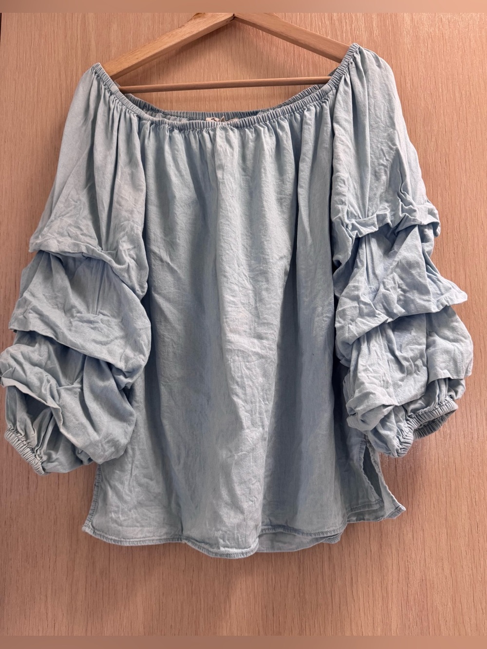 Jane and Delancey Light Blue Off-Shoulder Ruffle Sleeve Blouse
